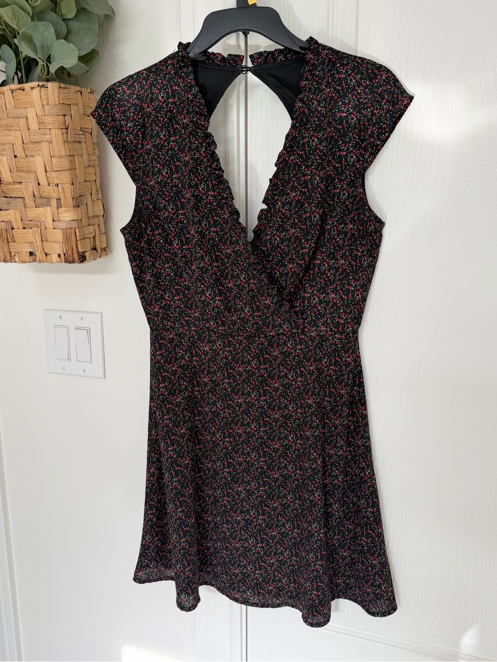 Lulu's Black Mini Dress with Pink Floral Print